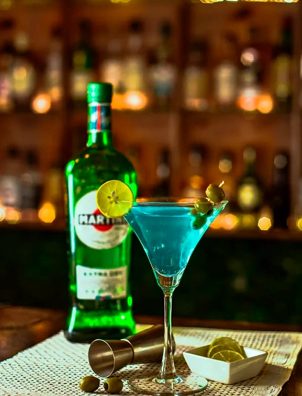 A citrus cocktail on the bar counter